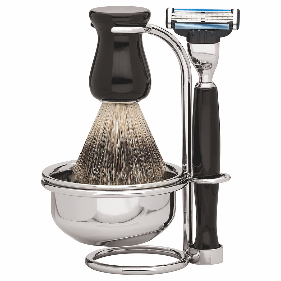 Rasiergarnitur Gillette Mach3 4-Tlg. Pinsel Dachshaar, Schwarz