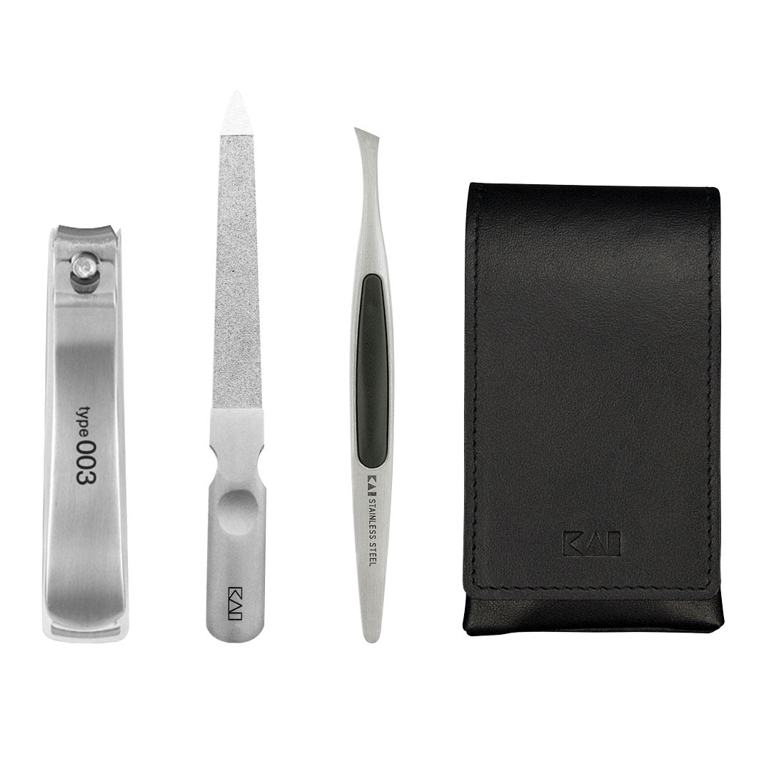 Nagelpflege Set im Nappa Leder Etui - (Nagelknipser KE-0127, Nagelfeile BCI-301, Pinzette MC0405)