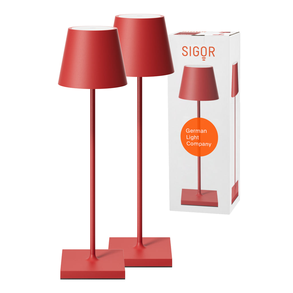 SIGOR Nuindie 3.0 LED Akku-Tischlampe, 2er-Set, feuerrot feuerrot