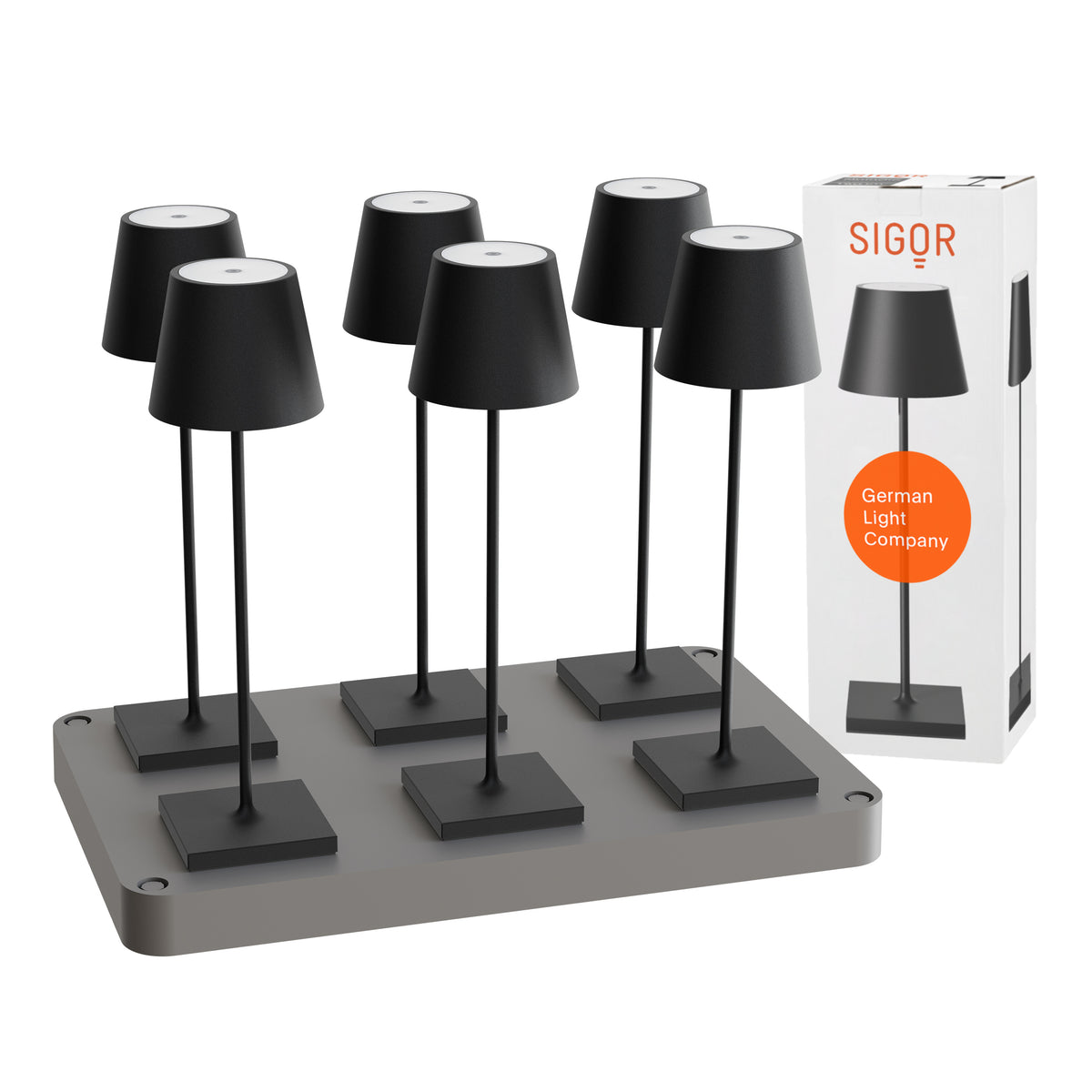SIGOR Nuindie 3.0 LED Akku-Tischlampe, 6er-Set mit Ladestation, nachtschwarz nachtschwarz