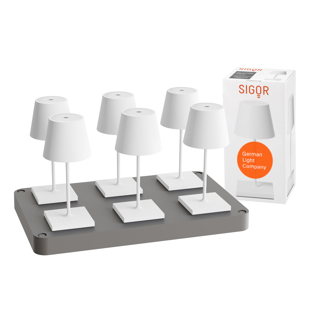 SIGOR Nuindie mini 3.0 LED Akku-Tischlampe, 6er-Set mit Ladestation, schneeweiß schneeweiß