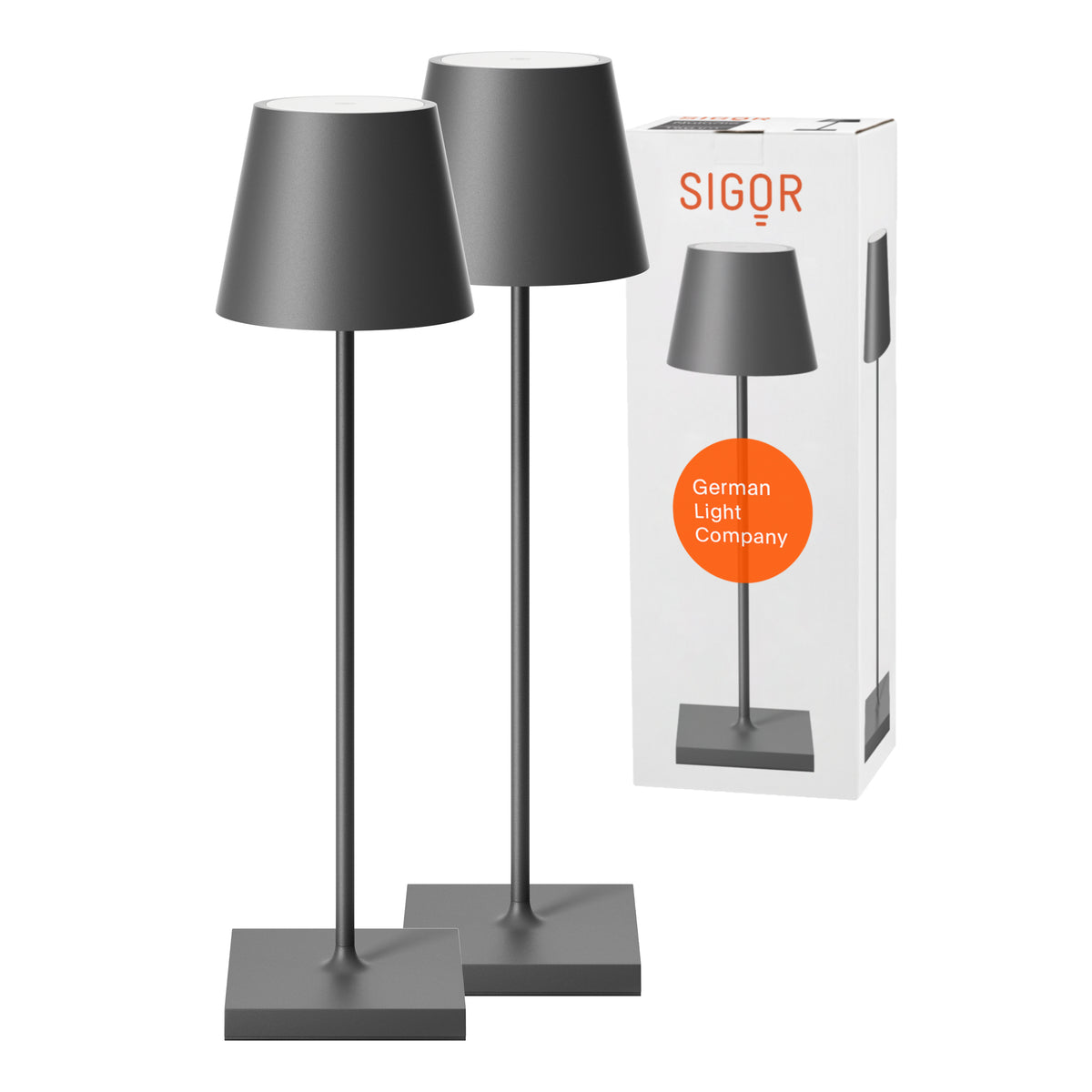SIGOR Nuindie 3.0 LED Akku-Tischlampe, 2er-Set, graphitgrau graphitgrau
