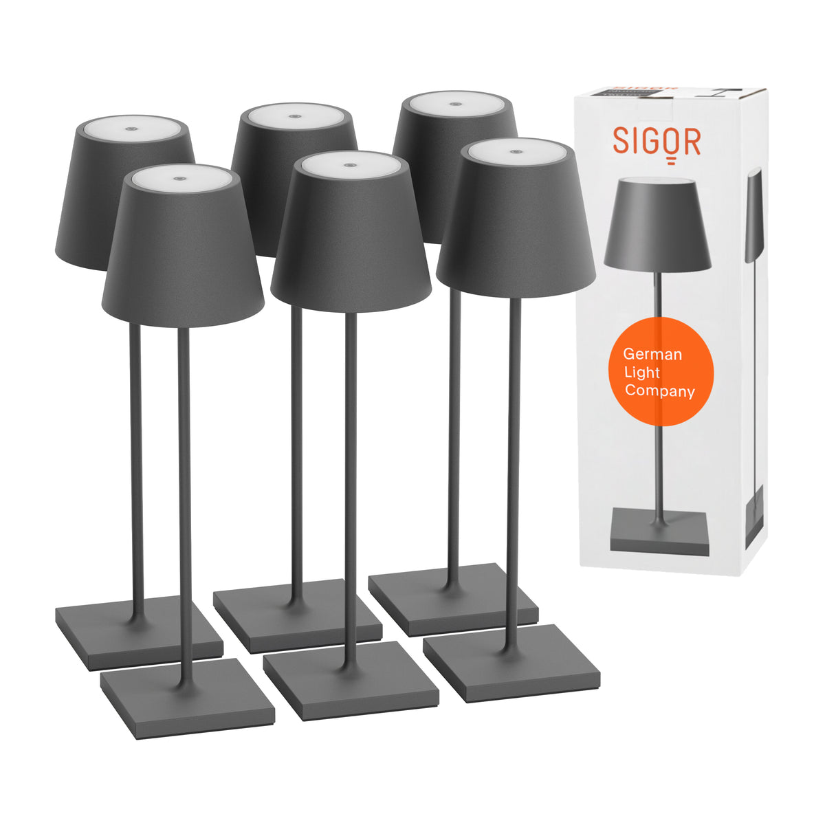 SIGOR Nuindie 3.0 LED Akku-Tischlampe, 6er-Set, graphitgrau graphitgrau