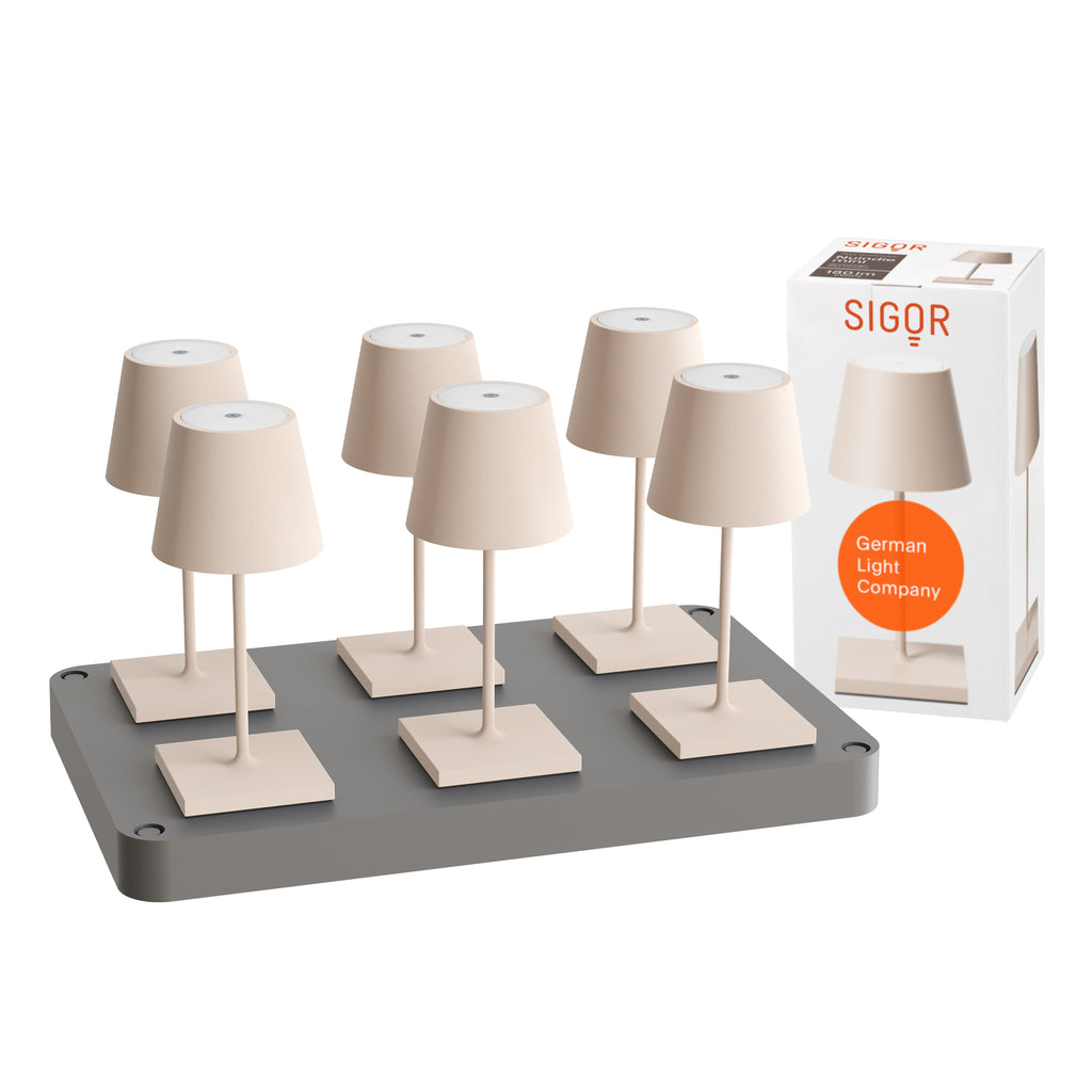 SIGOR Nuindie mini 3.0 LED Akku-Tischlampe, 6er-Set mit Ladestation, dünenbeige dünenbeige