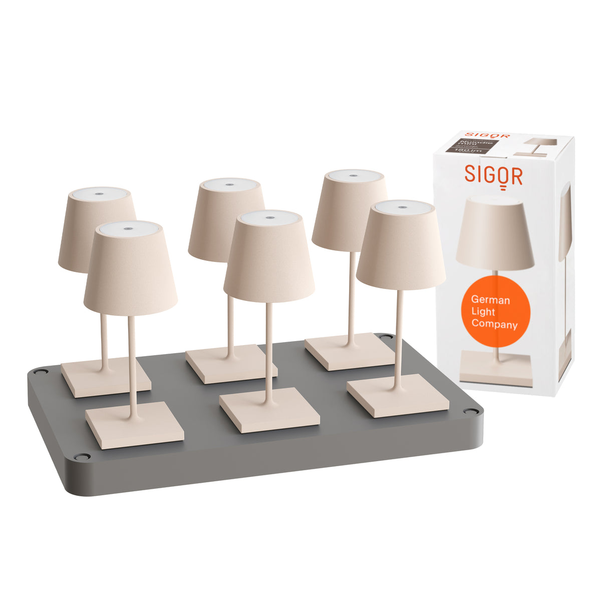 SIGOR Nuindie mini 3.0 LED Akku-Tischlampe, 6er-Set mit Ladestation, dünenbeige dünenbeige
