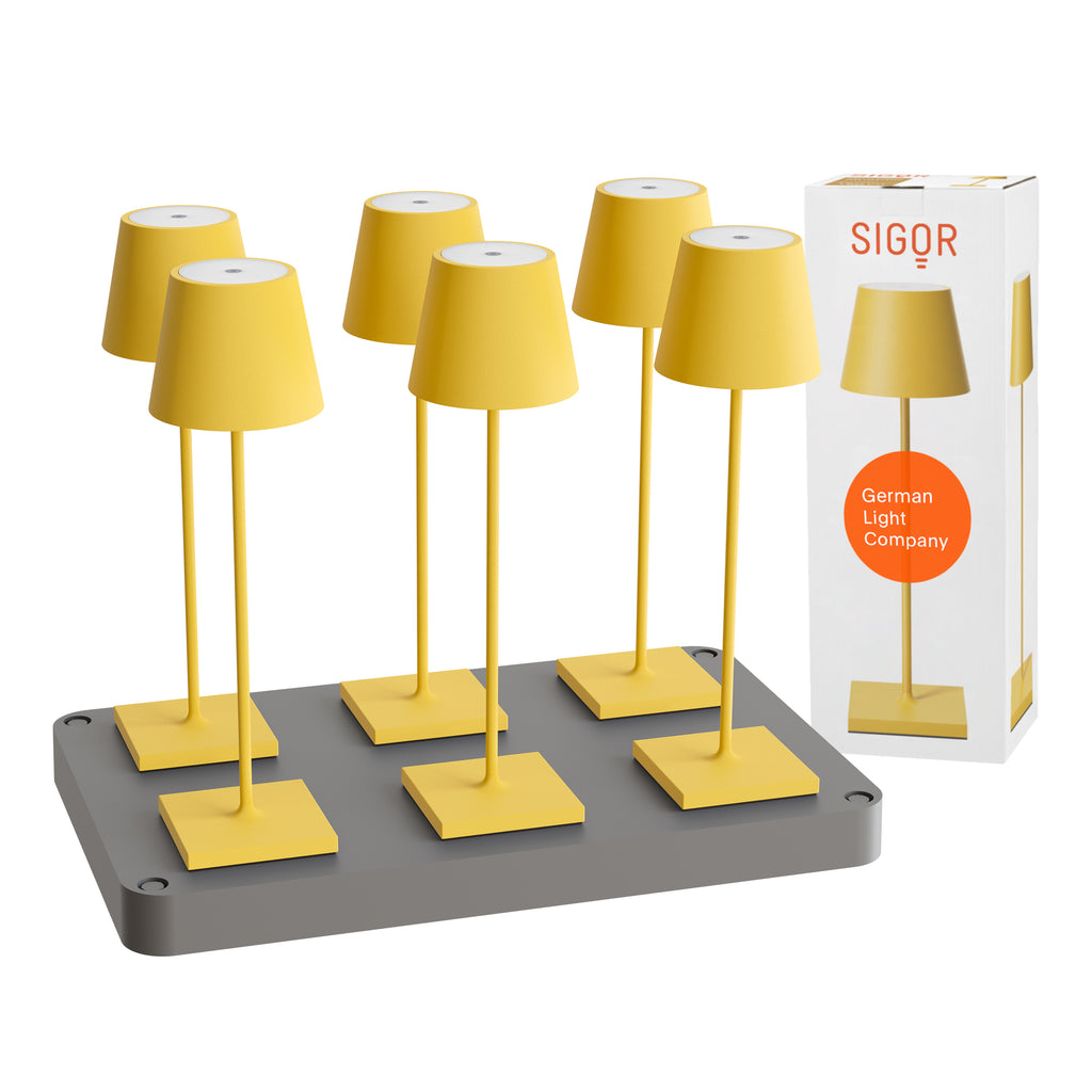 SIGOR Nuindie 3.0 LED Akku-Tischlampe, 6er-Set mit Ladestation, sonnengelb sonnengelb