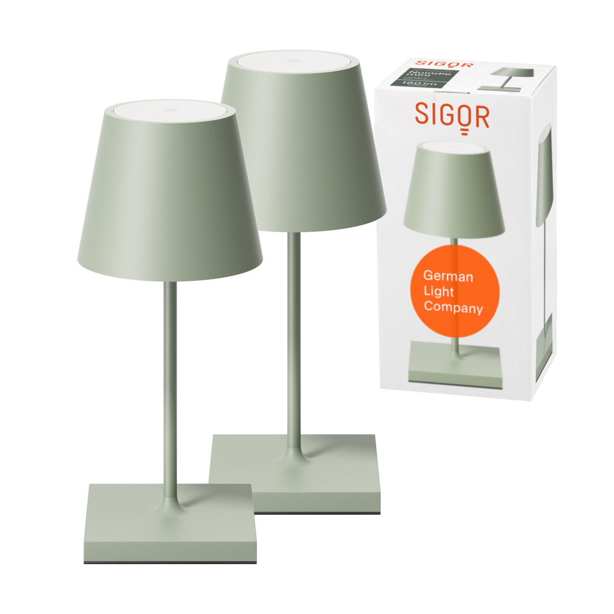 SIGOR Nuindie mini 3.0 LED Akku-Tischlampe, 2er-Set, salbeigrün salbeigrün