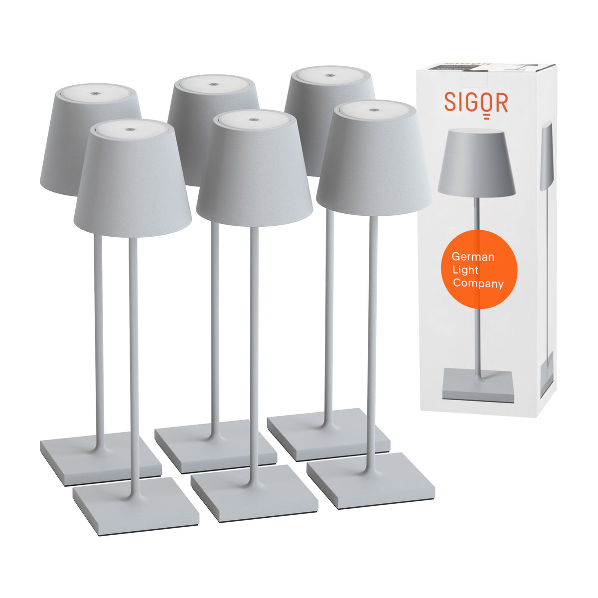 SIGOR Nuindie 3.0 LED Akku-Tischlampe, 6er-Set, nebelgrau nebelgrau