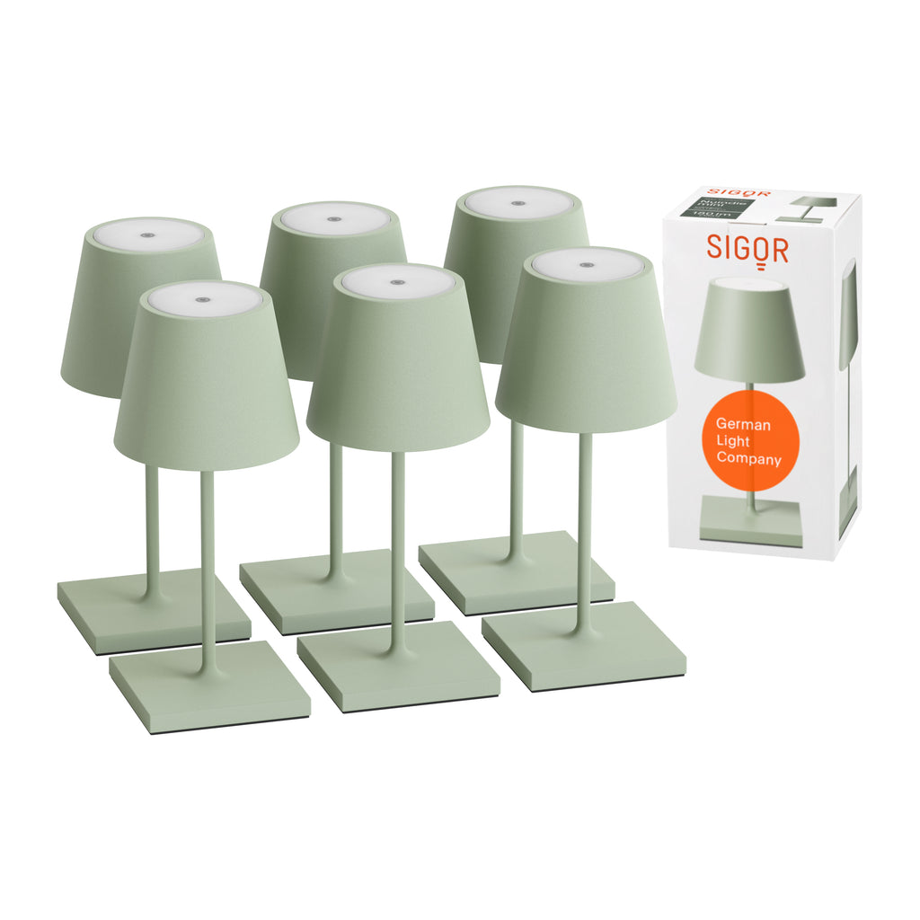 SIGOR Nuindie mini 3.0 LED Akku-Tischlampe, 6er-Set, salbeigrün salbeigrün