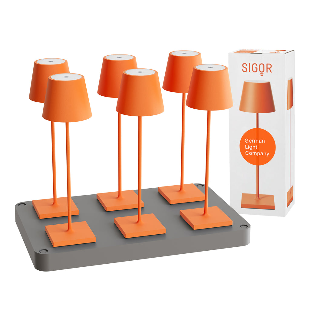 SIGOR Nuindie 3.0 LED Akku-Tischlampe, 6er-Set mit Ladestation, glutorange glutorange