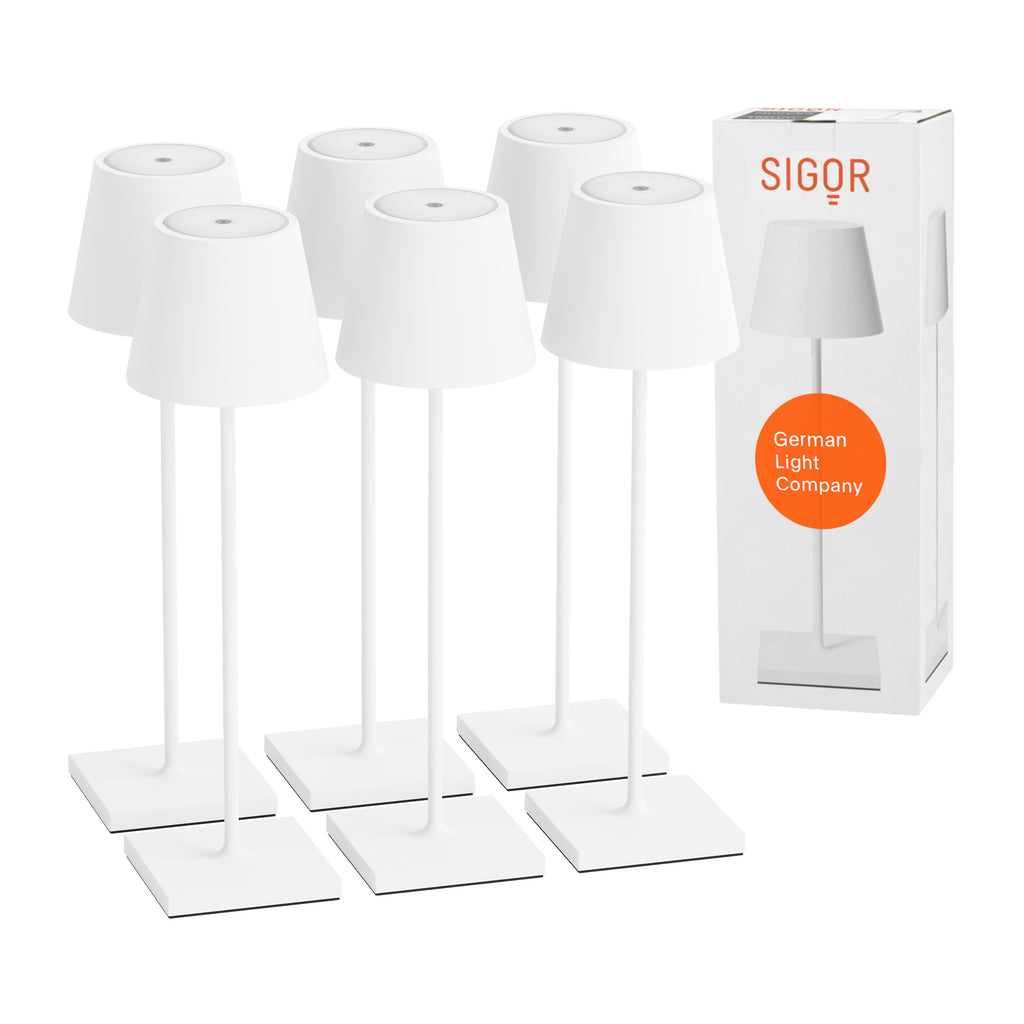 SIGOR Nuindie 3.0 LED Akku-Tischlampe, 6er-Set, schneeweiß schneeweiß