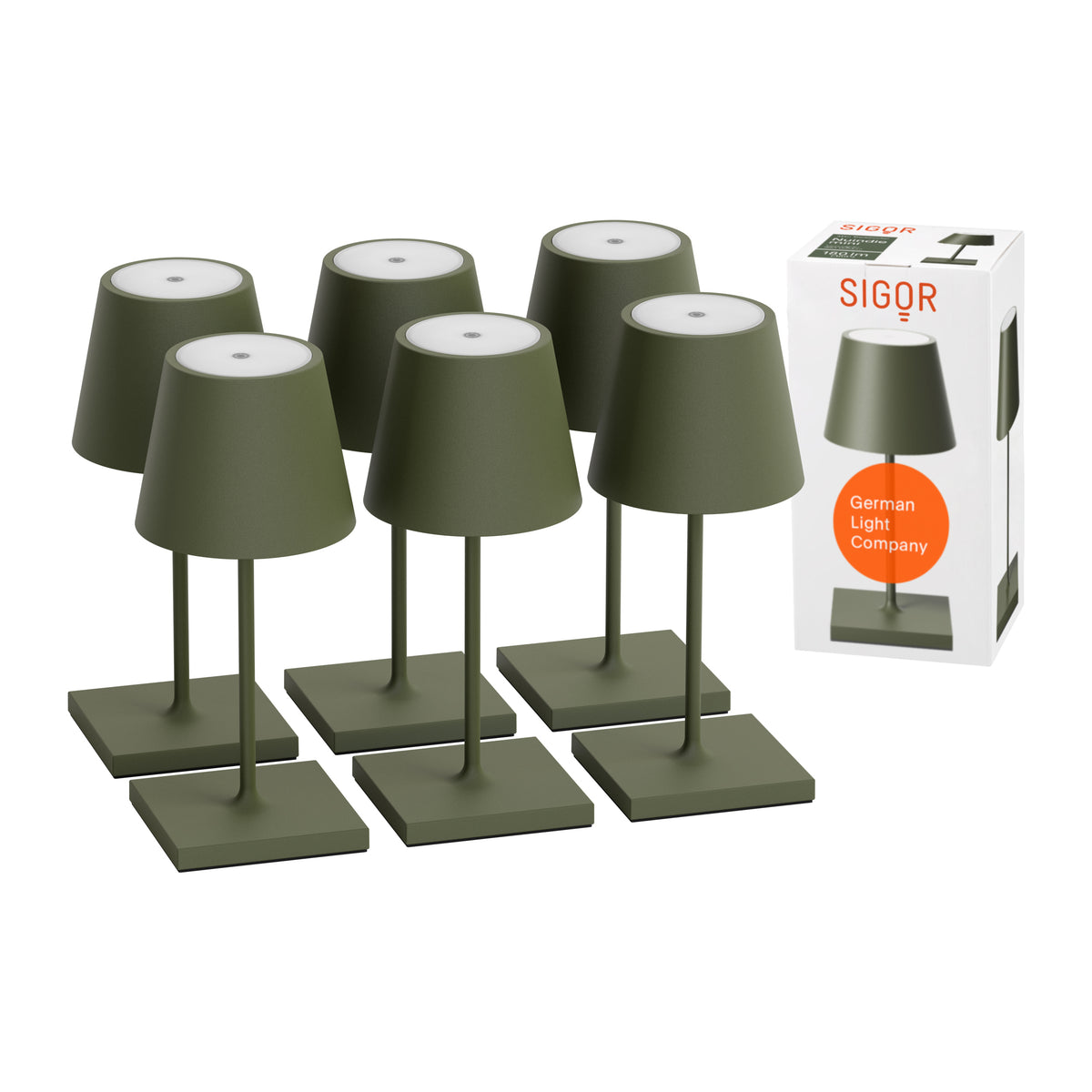 SIGOR Nuindie mini 3.0 LED Akku-Tischlampe, 6er-Set, tannengrün tannengrün