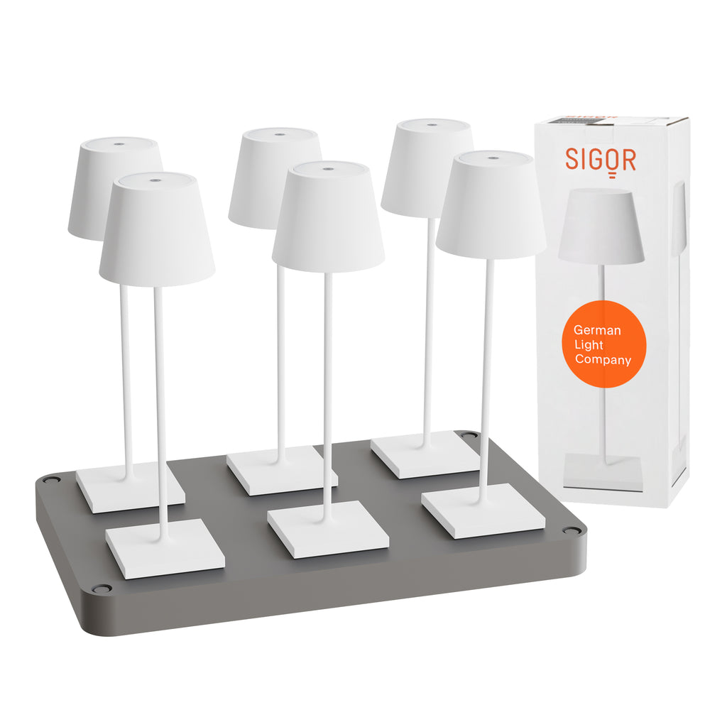 SIGOR Nuindie 3.0 LED Akku-Tischlampe, 6er-Set mit Ladestation, schneeweiß schneeweiß