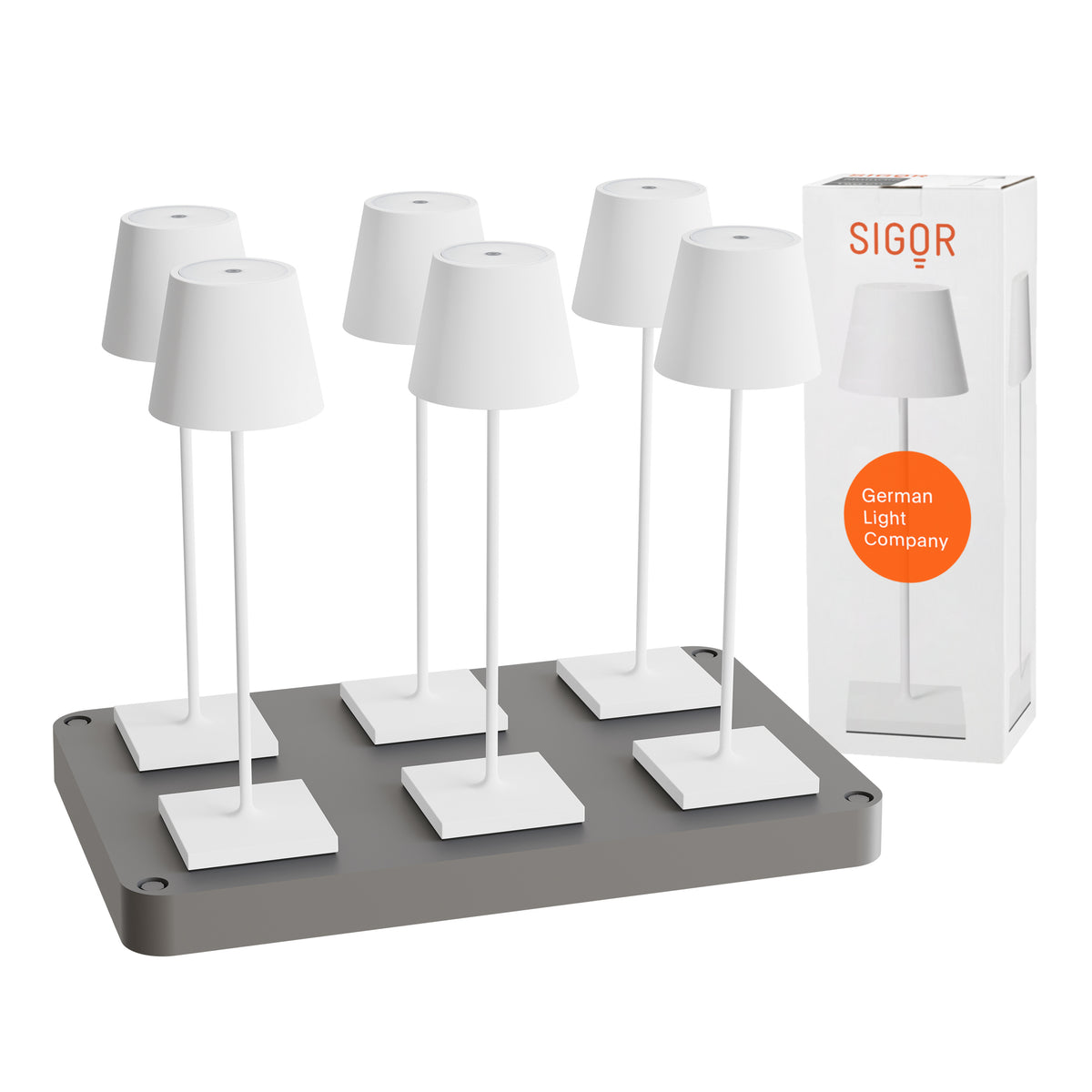SIGOR Nuindie 3.0 LED Akku-Tischlampe, 6er-Set mit Ladestation, schneeweiß schneeweiß