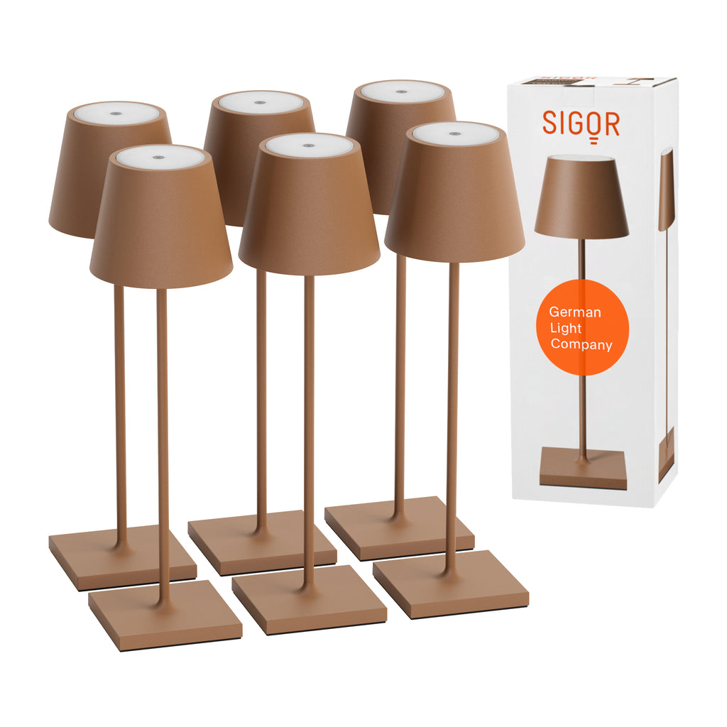 SIGOR Nuindie 3.0 LED Akku-Tischlampe, 6er-Set, mokkabraun mokkabraun