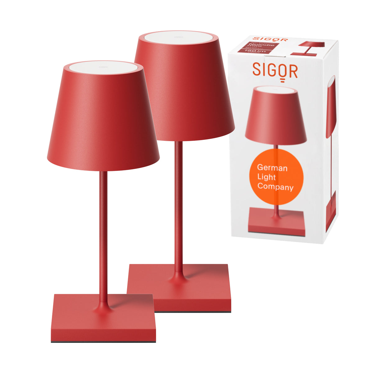 SIGOR Nuindie mini 3.0 LED Akku-Tischlampe, 2er-Set, feuerrot feuerrot
