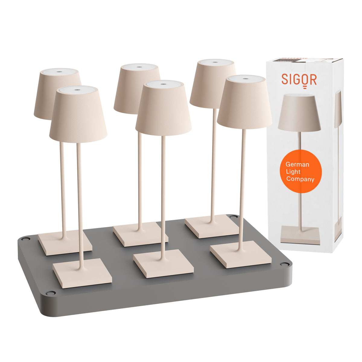 SIGOR Nuindie 3.0 LED Akku-Tischlampe, 6er-Set mit Ladestation, dünenbeige dünenbeige