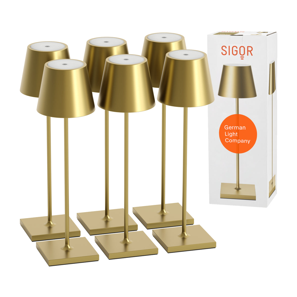 SIGOR Nuindie 3.0 LED Akku-Tischlampe, 6er-Set, goldfarben goldfarben