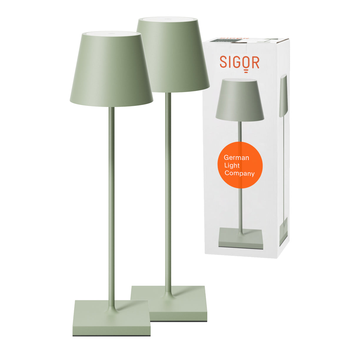 SIGOR Nuindie 3.0 LED Akku-Tischlampe, 2er-Set, salbeigrün salbeigrün