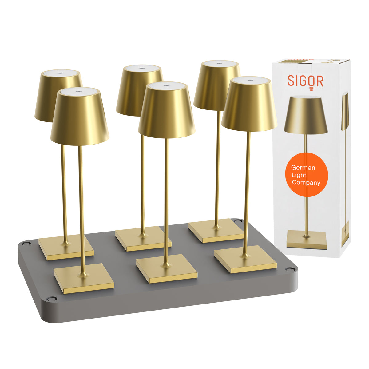 SIGOR Nuindie 3.0 LED Akku-Tischlampe, 6er-Set mit Ladestation, goldfarben goldfarben