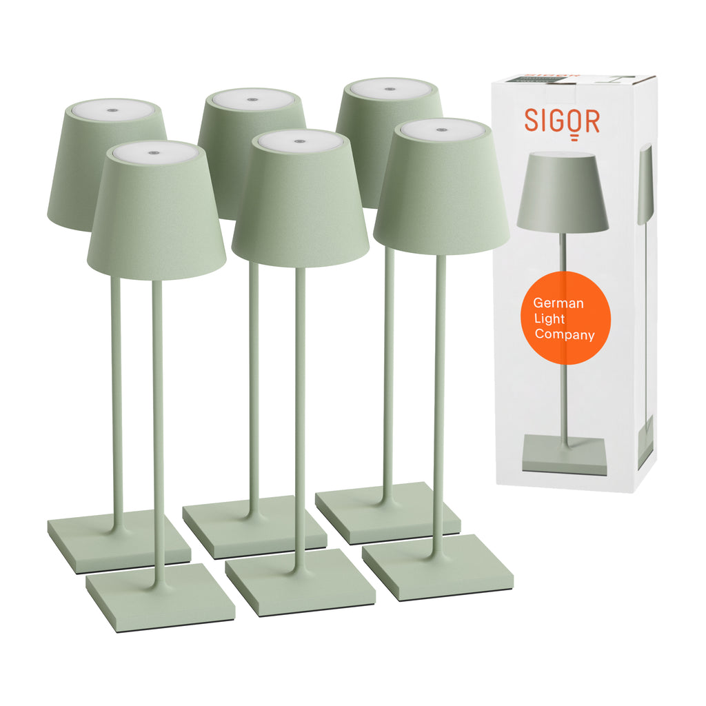 SIGOR Nuindie 3.0 LED Akku-Tischlampe, 6er-Set, salbeigrün salbeigrün