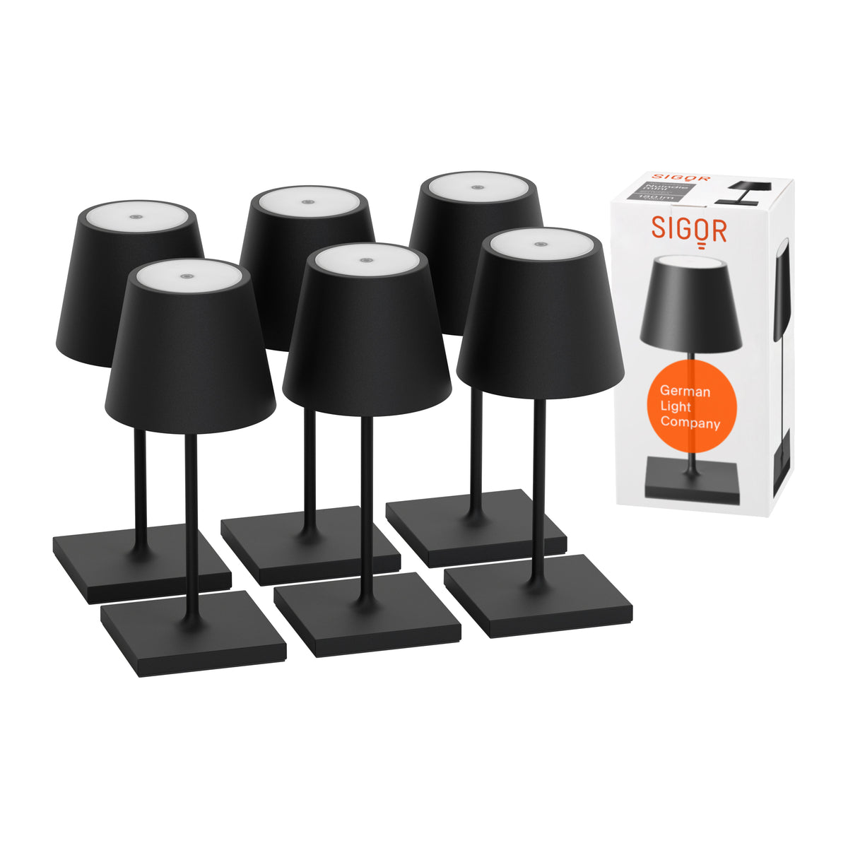 SIGOR Nuindie mini 3.0 LED Akku-Tischlampe, 6er-Set, nachtschwarz nachtschwarz
