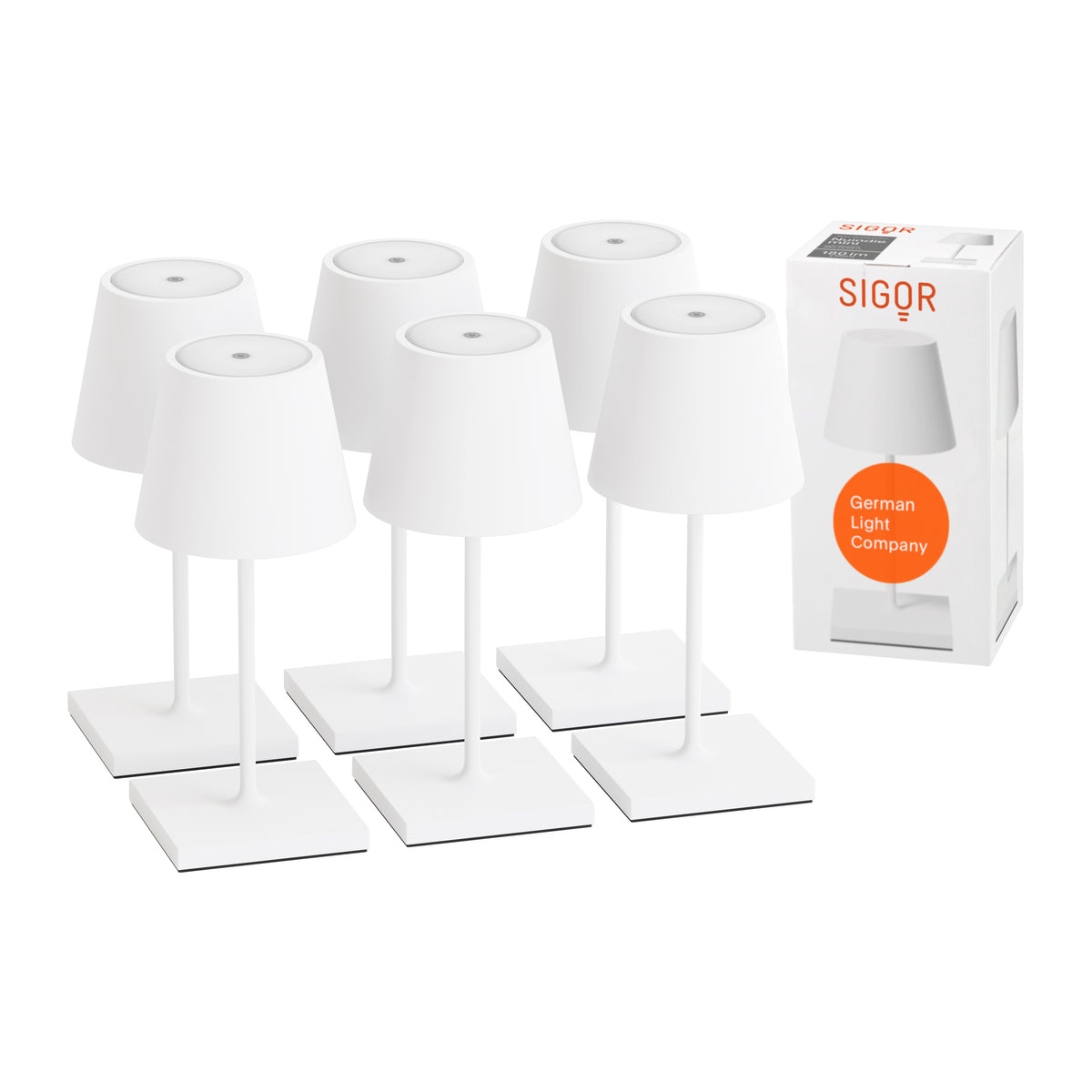 SIGOR Nuindie mini 3.0 LED Akku-Tischlampe, 6er-Set, schneeweiß schneeweiß