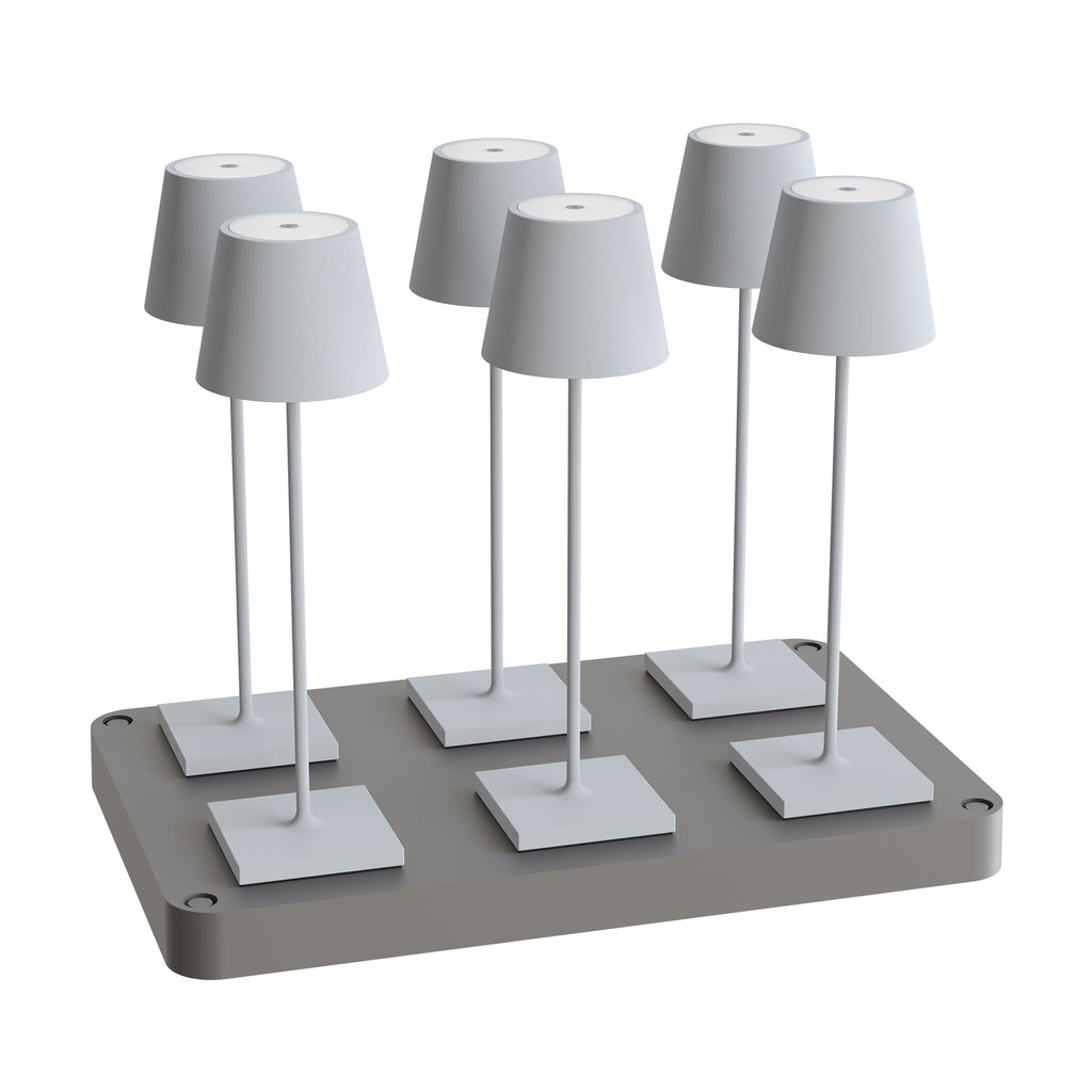 SIGOR Nuindie 3.0 LED Akku-Tischlampe, 6er-Set mit Ladestation, nebelgrau nebelgrau