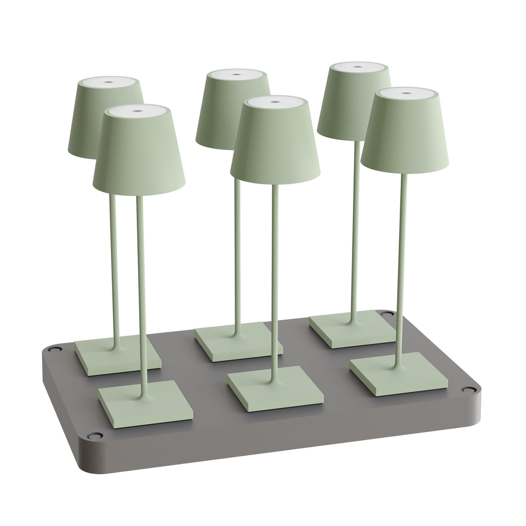 SIGOR Nuindie 3.0 LED Akku-Tischlampe, 6er-Set mit Ladestation, salbeigrün salbeigrün