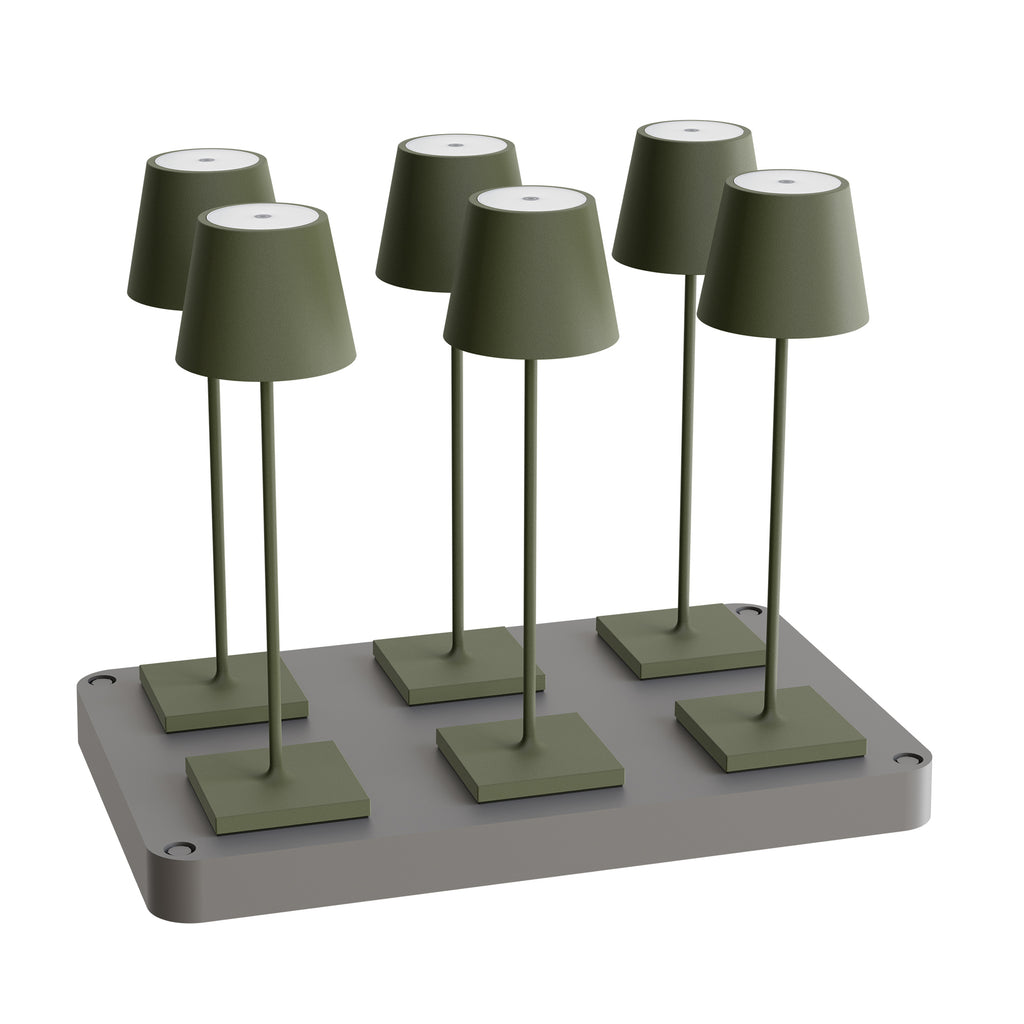 SIGOR Nuindie 3.0 LED Akku-Tischlampe, 6er-Set mit Ladestation, tannengrün tannengrün