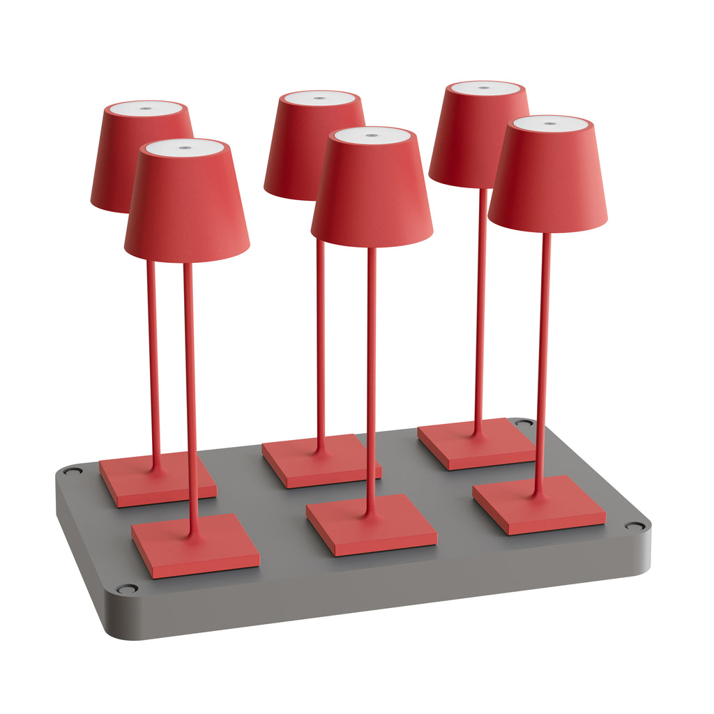 SIGOR Nuindie 3.0 LED Akku-Tischlampe, 6er-Set mit Ladestation, feuerrot feuerrot