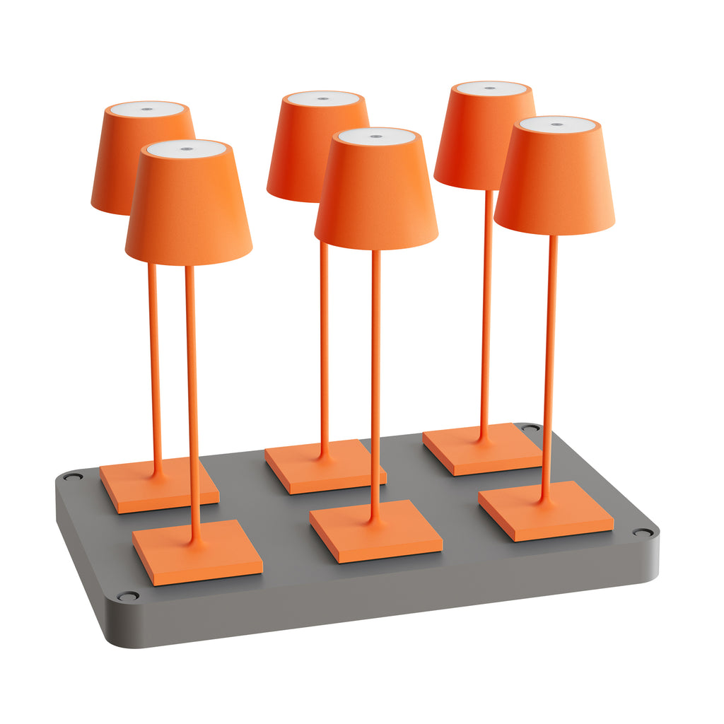 SIGOR Nuindie 3.0 LED Akku-Tischlampe, 6er-Set mit Ladestation, glutorange glutorange