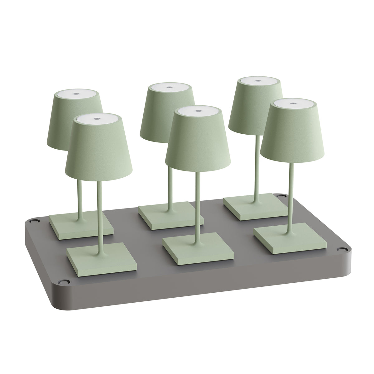 SIGOR Nuindie mini 3.0 LED Akku-Tischlampe, 6er-Set mit Ladestation, salbeigrün salbeigrün