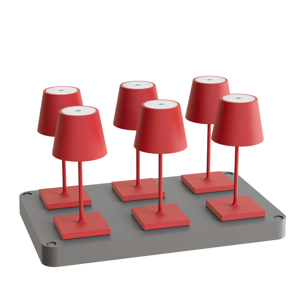 SIGOR Nuindie mini 3.0 LED Akku-Tischlampe, 6er-Set mit Ladestation, feuerrot feuerrot
