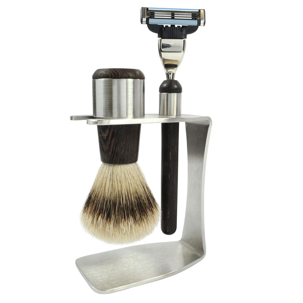 3-teiliges Rasierset Griffmaterial Wengeholz