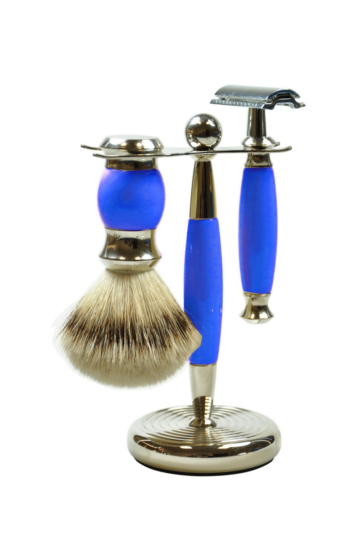 3-teiliges Rasierset Grifffarbe blau